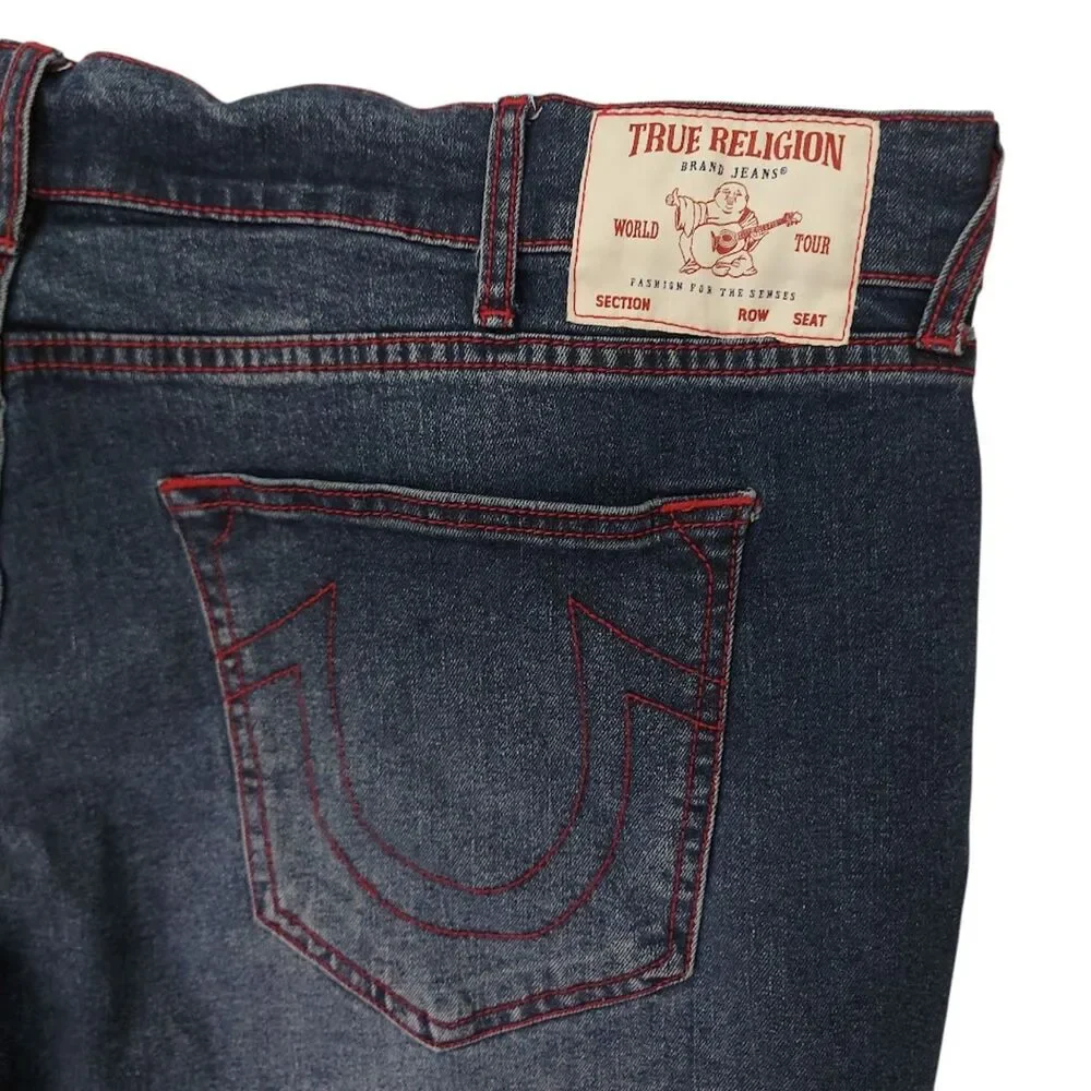 True Religion Mens 44x31 Dark Wash Geno Jeans Relaxed Slim Stretwear Retro Y2K